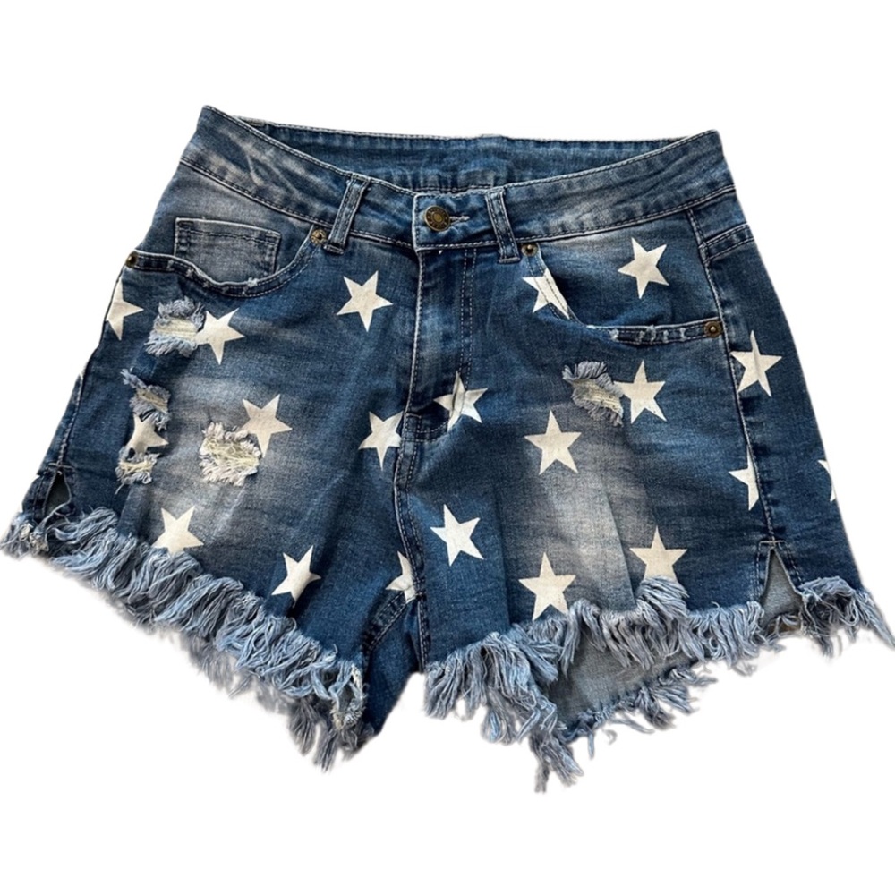 Frayed Denim Shorts with Star Print size S